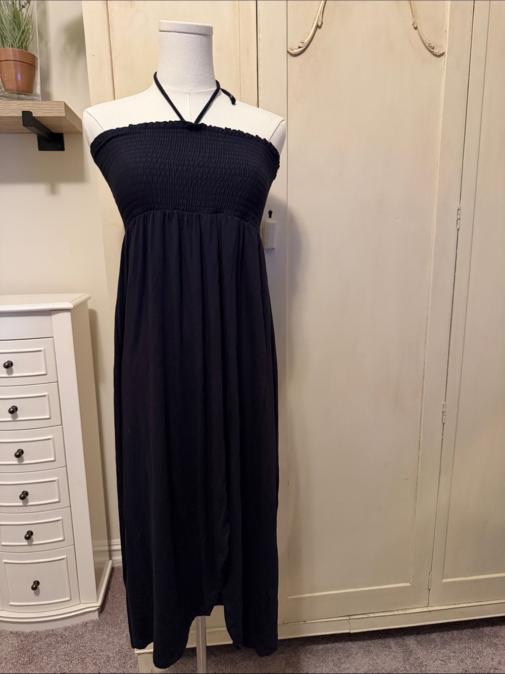 Anthropologie Maeve Black Strapless Maxi with Removable Halter Tie